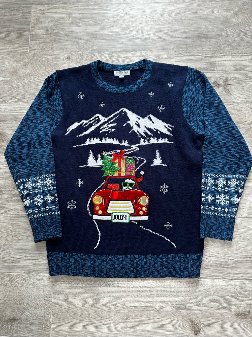 Holiday Hype Men’s Ugly Christmas Sweater Size Medium Red Car Knit Festive Fun